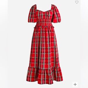 COPY - J Crew puff-sleeve cotton poplin dress in Good Tidings plaid XXS never w…